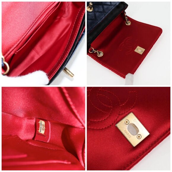 CHANEL Matelasse Camellia Chain Shoulder Bag Velor Red CC Auth KD378SM - Picture 15 of 16